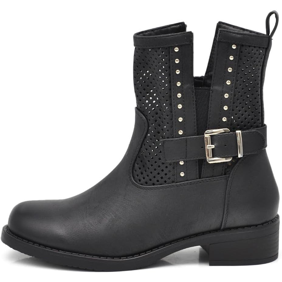 IF Women's Perforated Motorcycle Boots with Buckle Detail