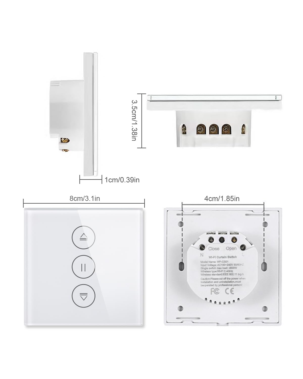 HeuxGir Smart Roller Shutter Switch 80x80mm 4-Pack WiFi Timer Compatible with Alexa Google Home Neutral Wire Required