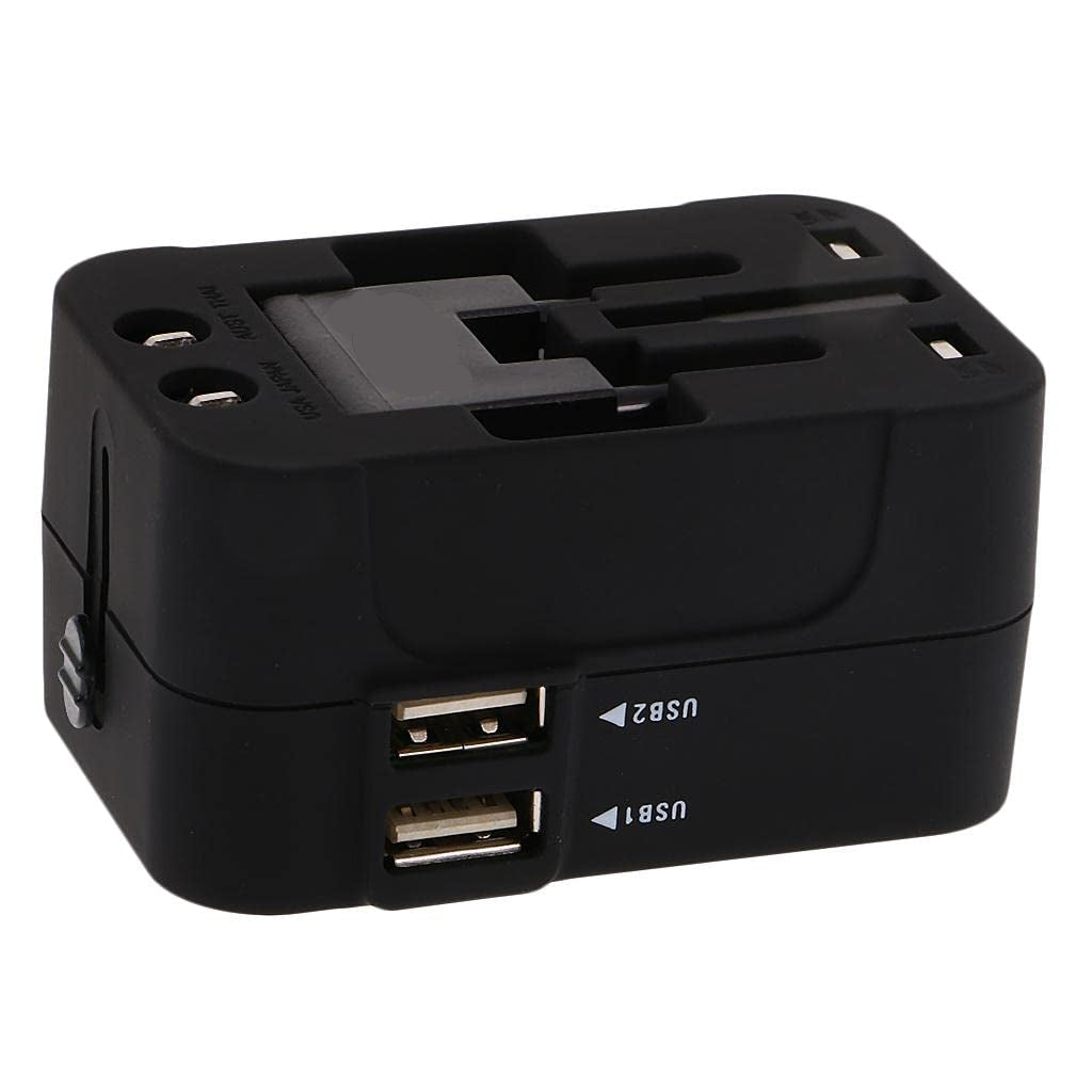 IVELECT HHT202 Universal Travel Adapter All-in-One World Power Plug with 2 USB Ports for US EU AU UK Black