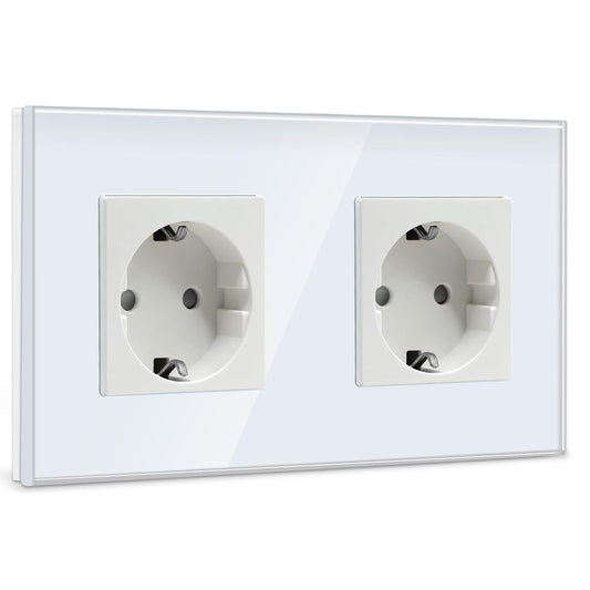 BSEED Double Schuko Socket with Crystal Glass Plate for Electrical Outlets