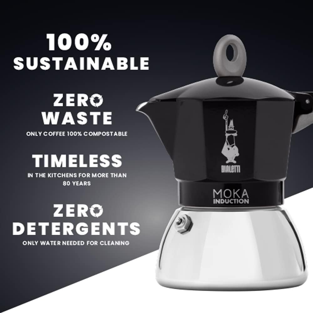 Bialetti Moka Induction Espresso Maker 6‑Cup Stainless‑Aluminum Premium