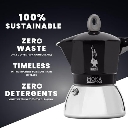 Bialetti Moka Induction Espresso Maker 6‑Cup Stainless‑Aluminum Premium