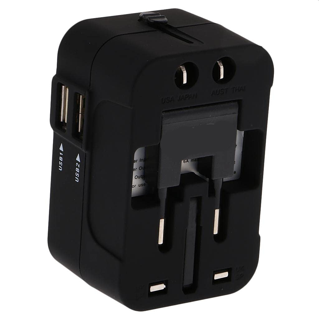 IVELECT HHT202 Universal Travel Adapter All-in-One World Power Plug with 2 USB Ports for US EU AU UK Black