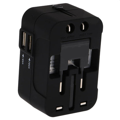 IVELECT HHT202 Universal Travel Adapter All-in-One World Power Plug with 2 USB Ports for US EU AU UK Black