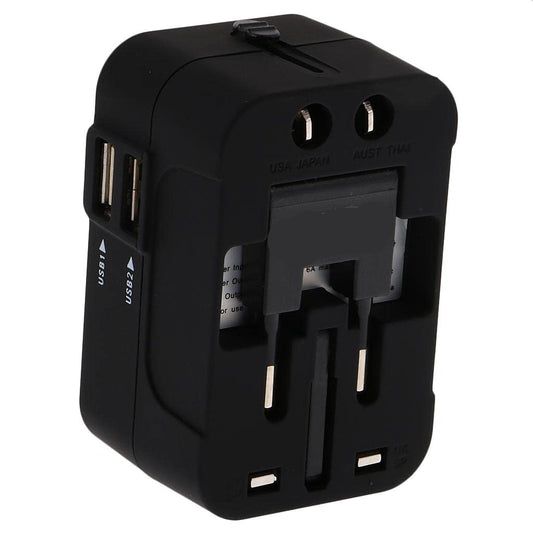 IVELECT HHT202 Universal Travel Adapter All-in-One World Power Plug with 2 USB Ports for US EU AU UK Black