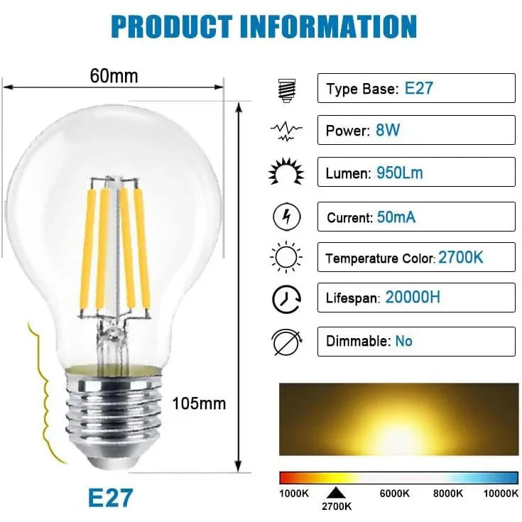 EXTRASTAR Vintage E27 LED Filament Bulb 8W Warm White - Gomix Brands Outlet