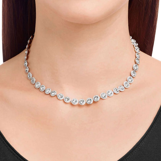 Sparkling Una Angelic Tennis Necklace: Dazzling Round-Cut White Rhodium-Plated Elegance