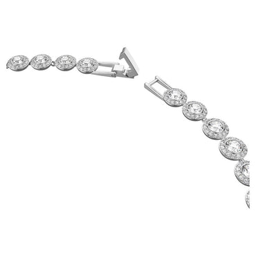 Sparkling Una Angelic Tennis Necklace: Dazzling Round-Cut White Rhodium-Plated Elegance
