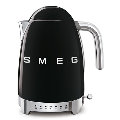 Smeg 50s Style Black Variable Temperature Kettle - 1.7L Smart Electric Water Boiler