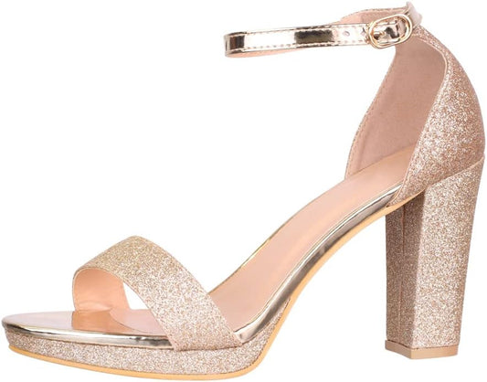 Elara Rhinestone Chunky Heel Women's Pumps – Sparkling Evening Shoes