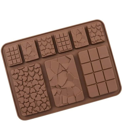 Vedini 9-Cavity Multi-Shape Silicone Chocolate Bar Mold – Waffle Heart Bar