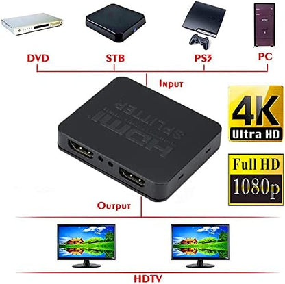 Yiany 1x2 HDMI Splitter 4K 30Hz 1 in 2 Out Amplifier for Dual Monitors