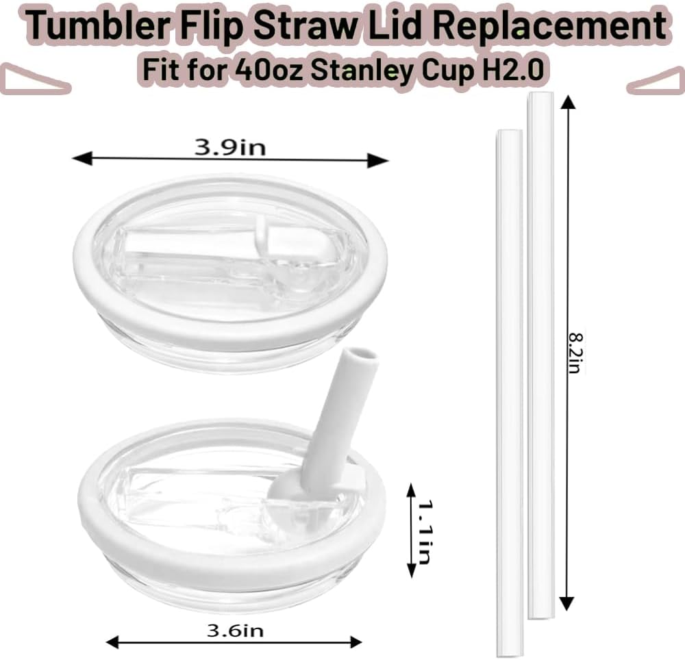 2-Pack White Flip Straw Lid for 40oz Stanley Quencher