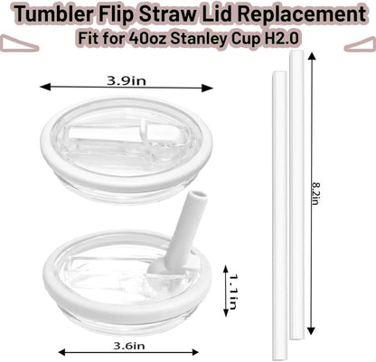2-Pack White Flip Straw Lid for 40oz Stanley Quencher