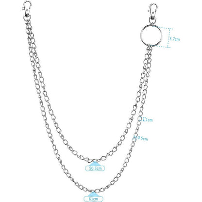 Chudian Double Layer Silver Jean Chains: Punk Gothic Metal Trouser Accessory
