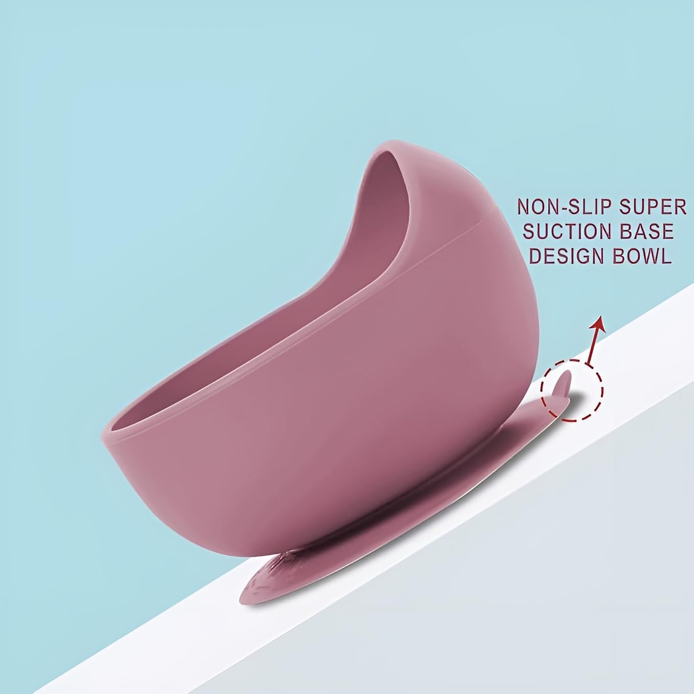 NOWFLY Silicone Bowl with Wooden Spoon, BPA‑Free Non‑Slip,Wine Red