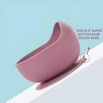 NOWFLY Silicone Bowl with Wooden Spoon, BPA‑Free Non‑Slip,Wine Red