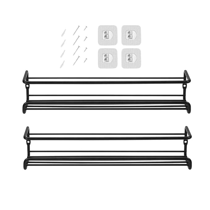 Metal Wall-Mounted Spice Rack Organizer Set - Black, 2 Pieces