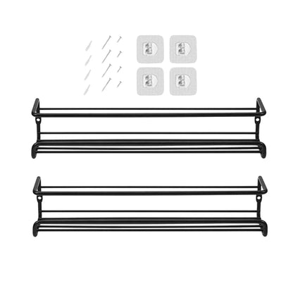 Metal Wall-Mounted Spice Rack Organizer Set - Black, 2 Pieces