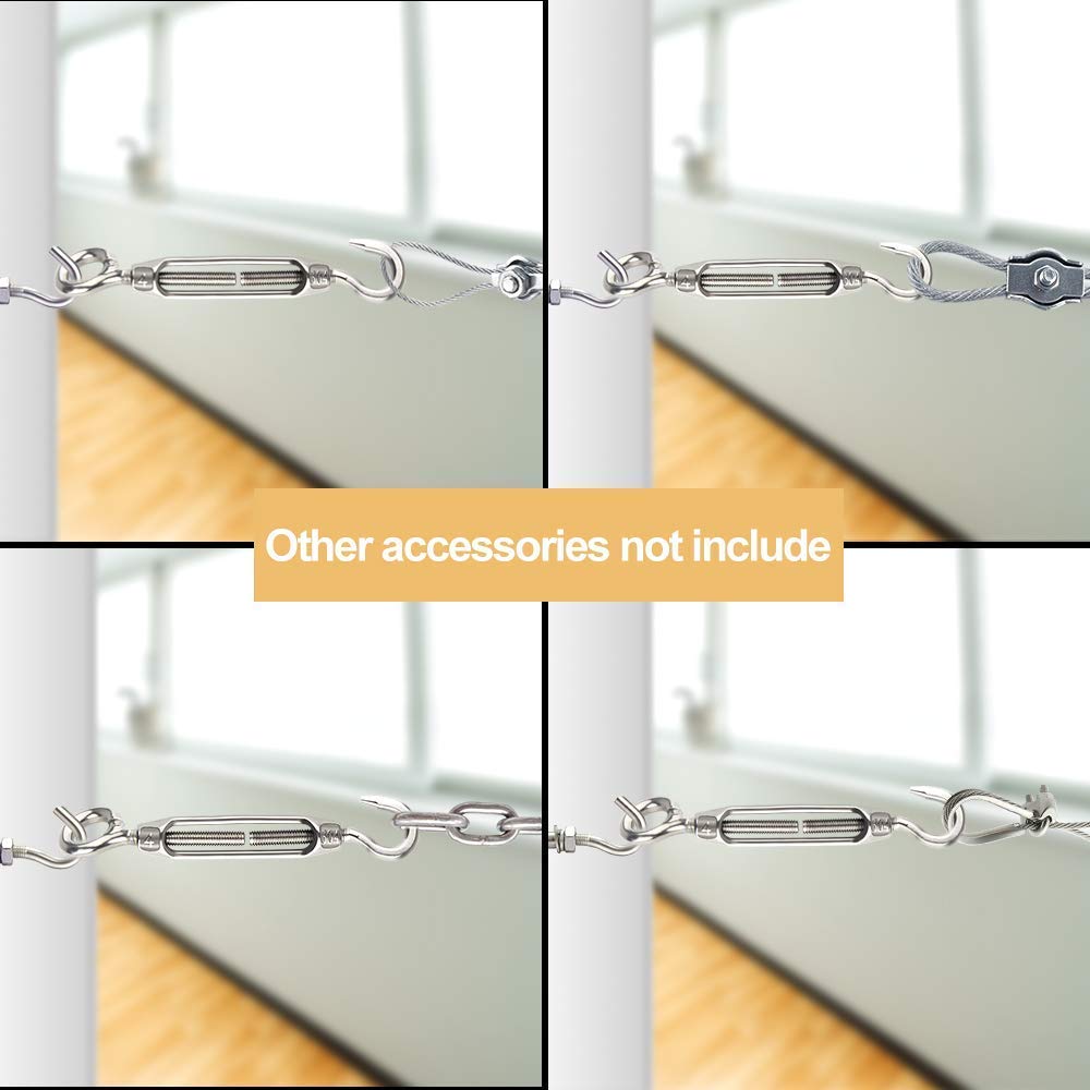 WedDecor M6 Stainless Steel Heavy-Duty Hook & Eye Wire Rope Tensioner Kit