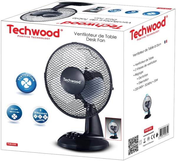 Techwood TVE-0239 Table Fan 23cm 25W Black