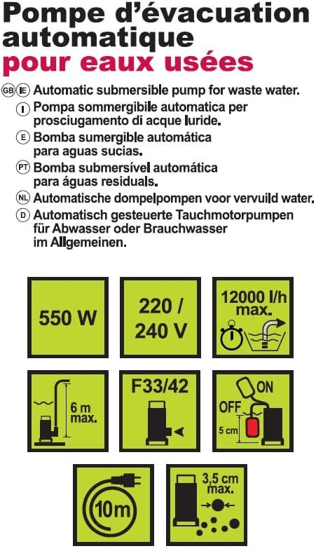 Spid'O 2260 115 Red Submersible Pump 550W Clear Water 12m³/h