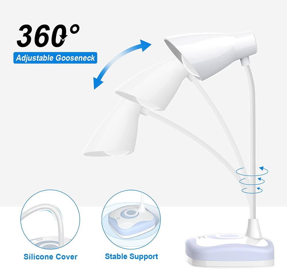 Gobikey LED Desk Lamp 2-in-1 Reading Night Light Dimmable USB Rechargeable Touch Control White