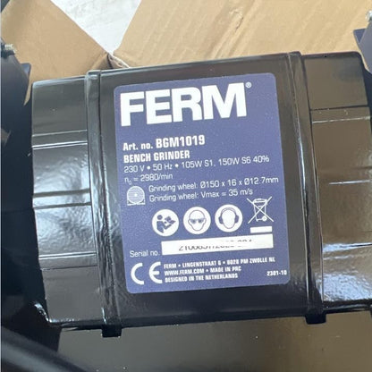 FERM BGM1019 Double Grinding Machine 150W 150mm with P36 & P60 Sharpening Stones, Spark Arrester, Alloy Steel