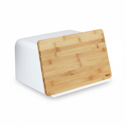 Wenko Bamboo Bread Bin with Lid, White 35x26x20.5 cm