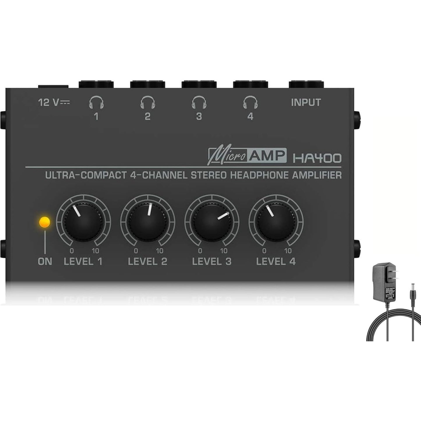 HSCLPM HA400 4-Channel Metal Headphone Amplifier with 12V Adapter