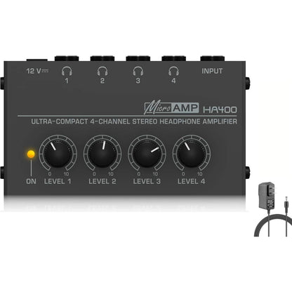 HSCLPM HA400 4-Channel Metal Headphone Amplifier with 12V Adapter