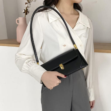 Elegant Leather Mini Tote Shoulder Bag with Buckle Closure for Women