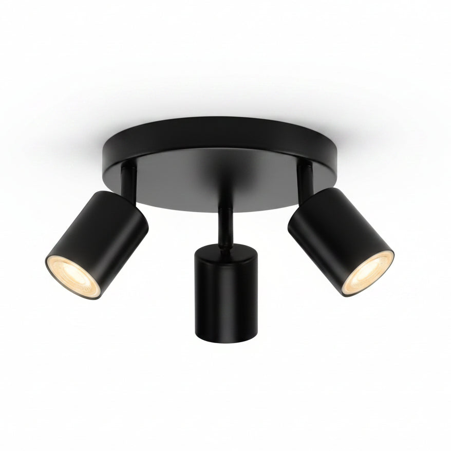 wowatt 3-Light Swivel GU10 Ceiling Spotlight Round Black Matt Metal Indoor Light Fixture