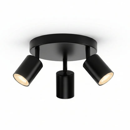 wowatt 3-Light Swivel GU10 Ceiling Spotlight Round Black Matt Metal Indoor Light Fixture