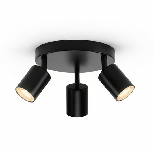 wowatt 3-Light Swivel GU10 Ceiling Spotlight Round Black Matt Metal Indoor Light Fixture