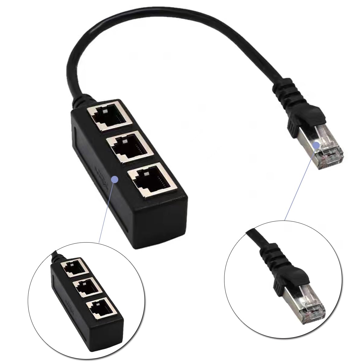 HRIOEKAX RJ45 Ethernet Splitter Cable 1 Male to 3 Female LAN Adapter Black