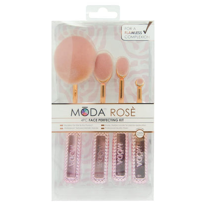 MODA Rosé 4-Piece Face Brush Set – Vegan Soft Filament Brushes