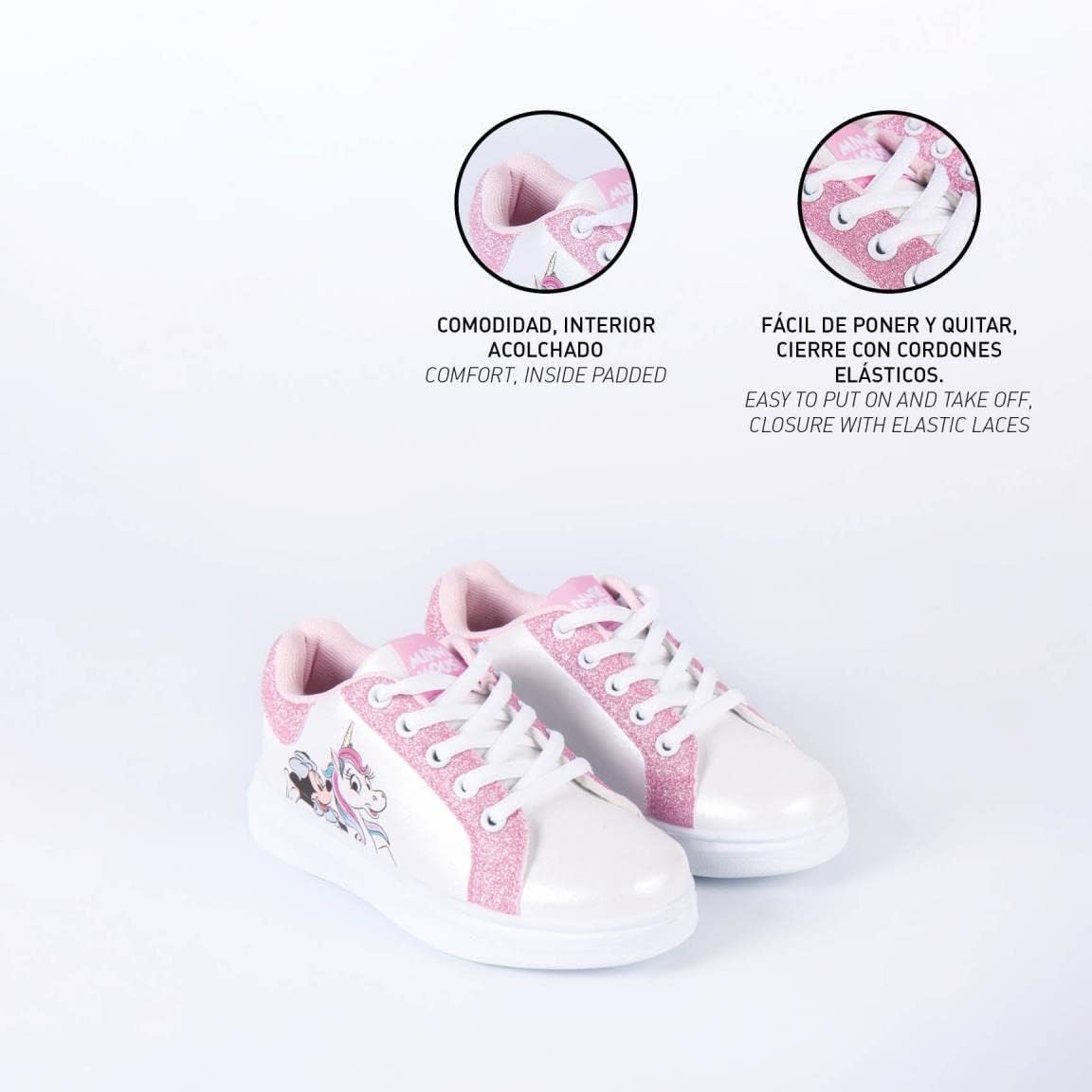 CERDÁ Minnie Mouse White Glitter Kids Trainers – Sporty EU 29