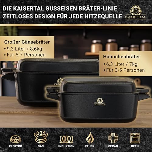 KAISERTAL Premium Cast Iron Roaster with Lid, Oven-Safe 11-Inch Dutch Oven Pot