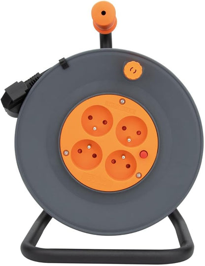 Zenitech - Reel with 4 Sockets HO5VV-F 3G1mm² 25m + Circuit Breaker