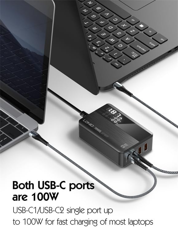 LDNIO A4809C 100W GaN 4-Port USB C Wall Charger with PD3.0 QC4.0 Multiport PPS Fast Charging Station Black