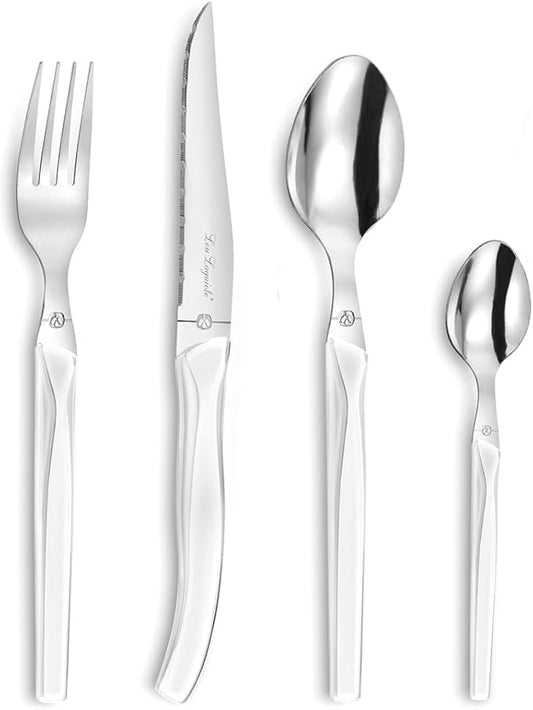 Lou Laguiole Rising Sun 24-Piece White Cutlery Set for Six