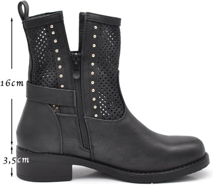 IF Women's Perforated Motorcycle Boots with Buckle Detail
