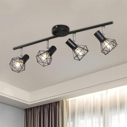 HAZARA 4-Light Adjustable Ceiling Lamp Black Metal Wire Cage Pendant Light