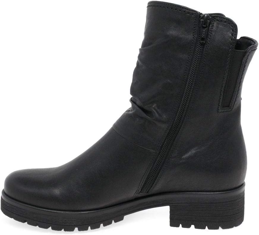 Gabor Zola Black Leather Biker Ankle Boots with Cushioned Sole