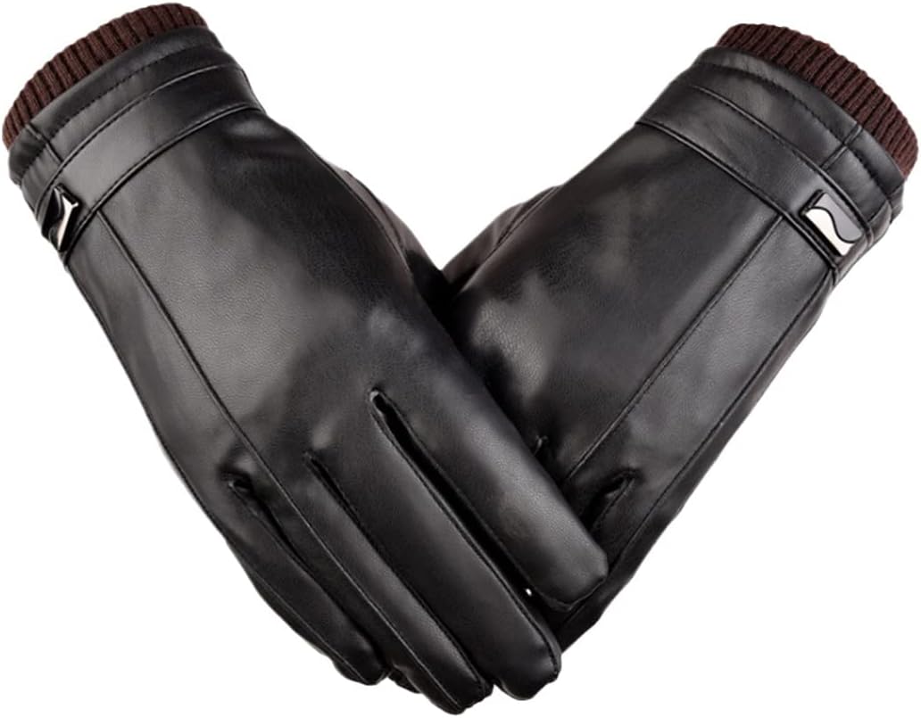 Haitpant Men's Luxury PU Leather Winter Driving Gloves