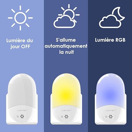 LOFTER RGB Changeable LED Night Light with Dusk to Dawn Sensor - 2Pack
