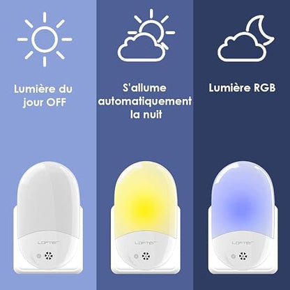 LOFTER RGB Changeable LED Night Light with Dusk to Dawn Sensor - 2Pack