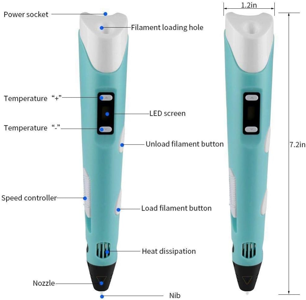 3D Printing Pen with Display and Starter PLA Filament Kit