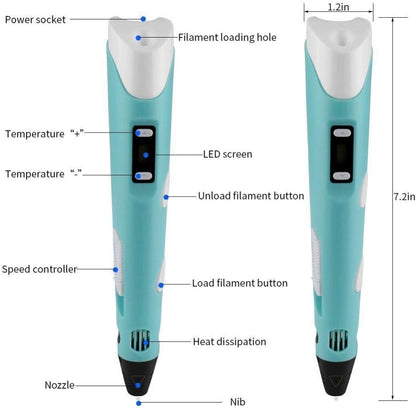 3D Printing Pen with Display and Starter PLA Filament Kit
